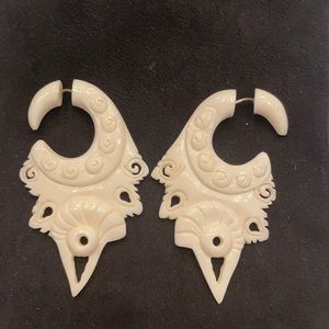Genuine Bone carved earrings hand made